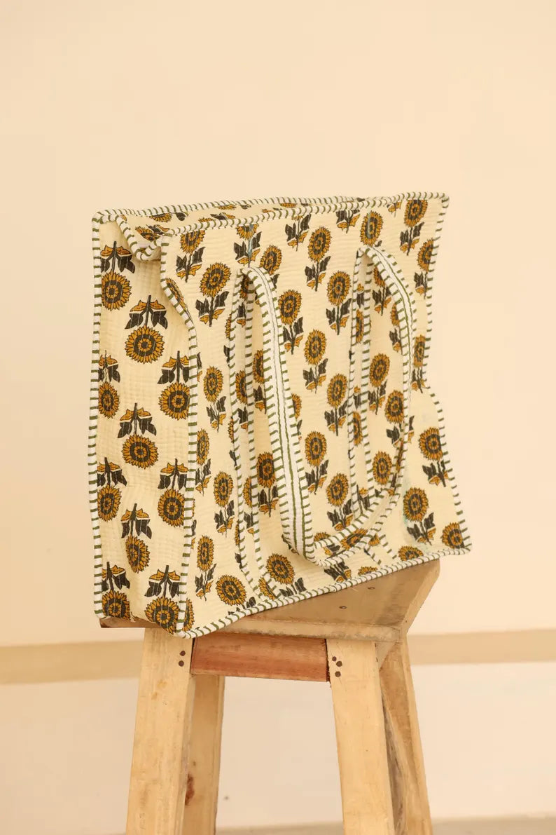 Golden Sunflower Quilted Tote