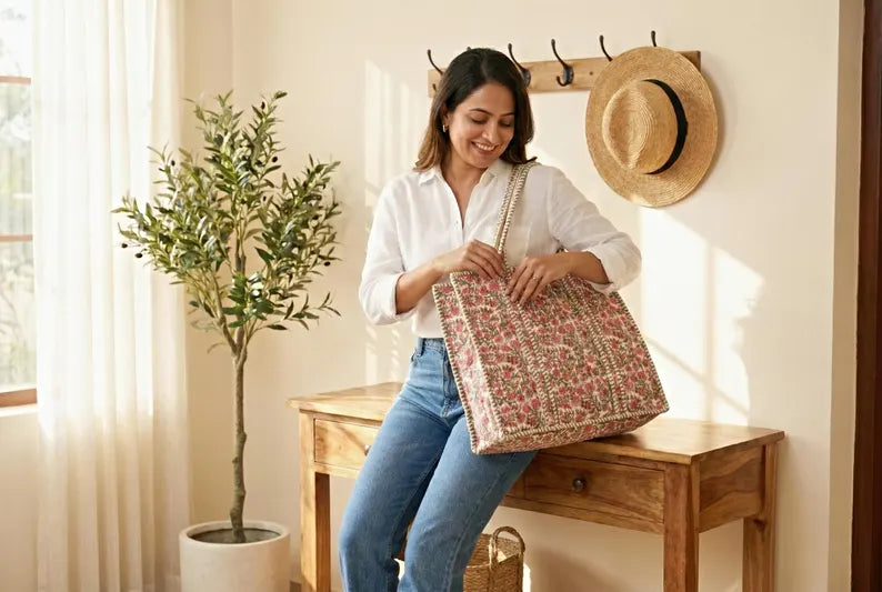 Blush & Sage Quilted Tote