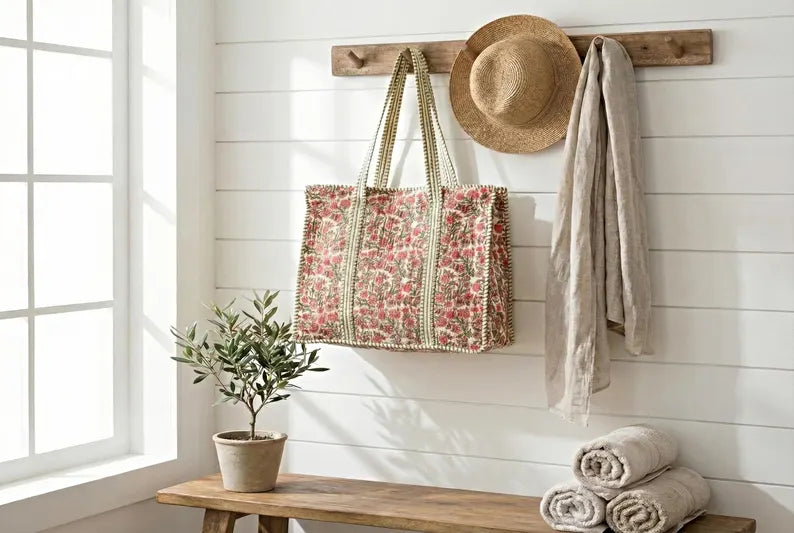 Blush & Sage Quilted Tote