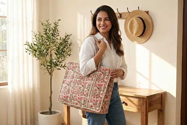 Blush & Sage Quilted Tote