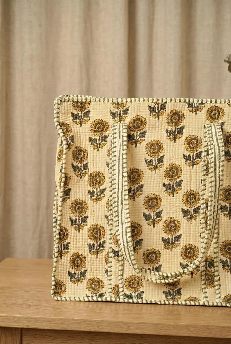 Golden Sunflower Quilted Tote