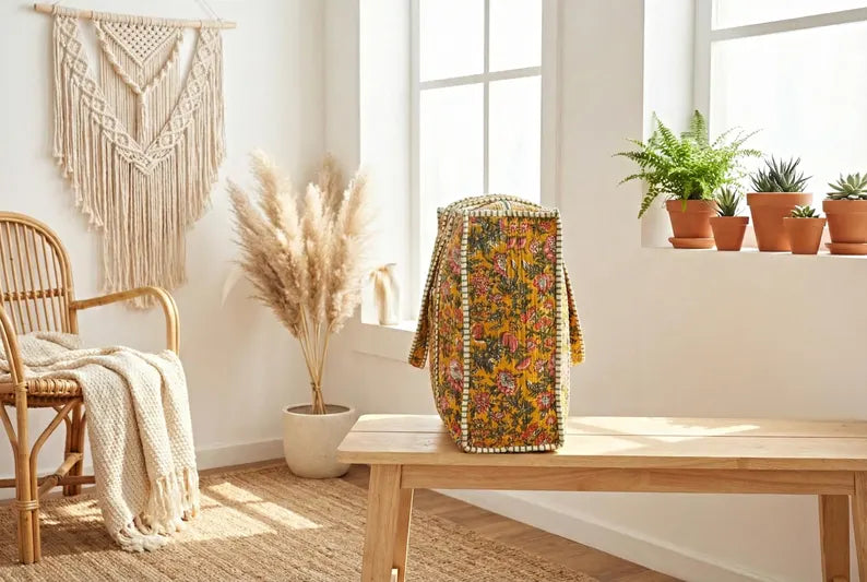 Golden Bloom Quilted Tote