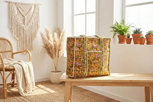 Golden Bloom Quilted Tote