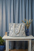Blue Floral Quilted Cotton Tote Bag