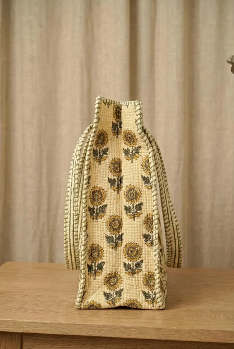 Golden Sunflower Quilted Tote