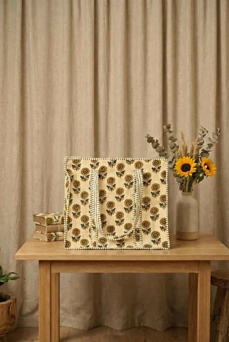 Golden Sunflower Quilted Tote